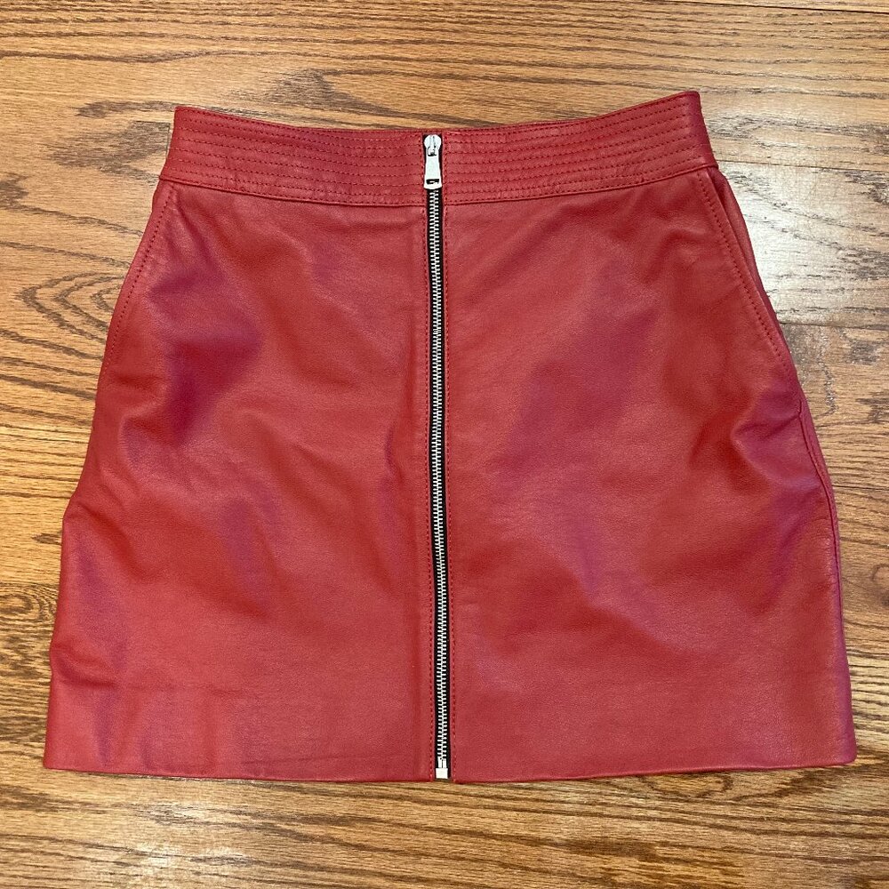 100% Real Leather Zipper Front Mini Skirt